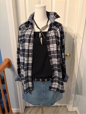 Jachs Black and White Plaid Button-Down Shirt